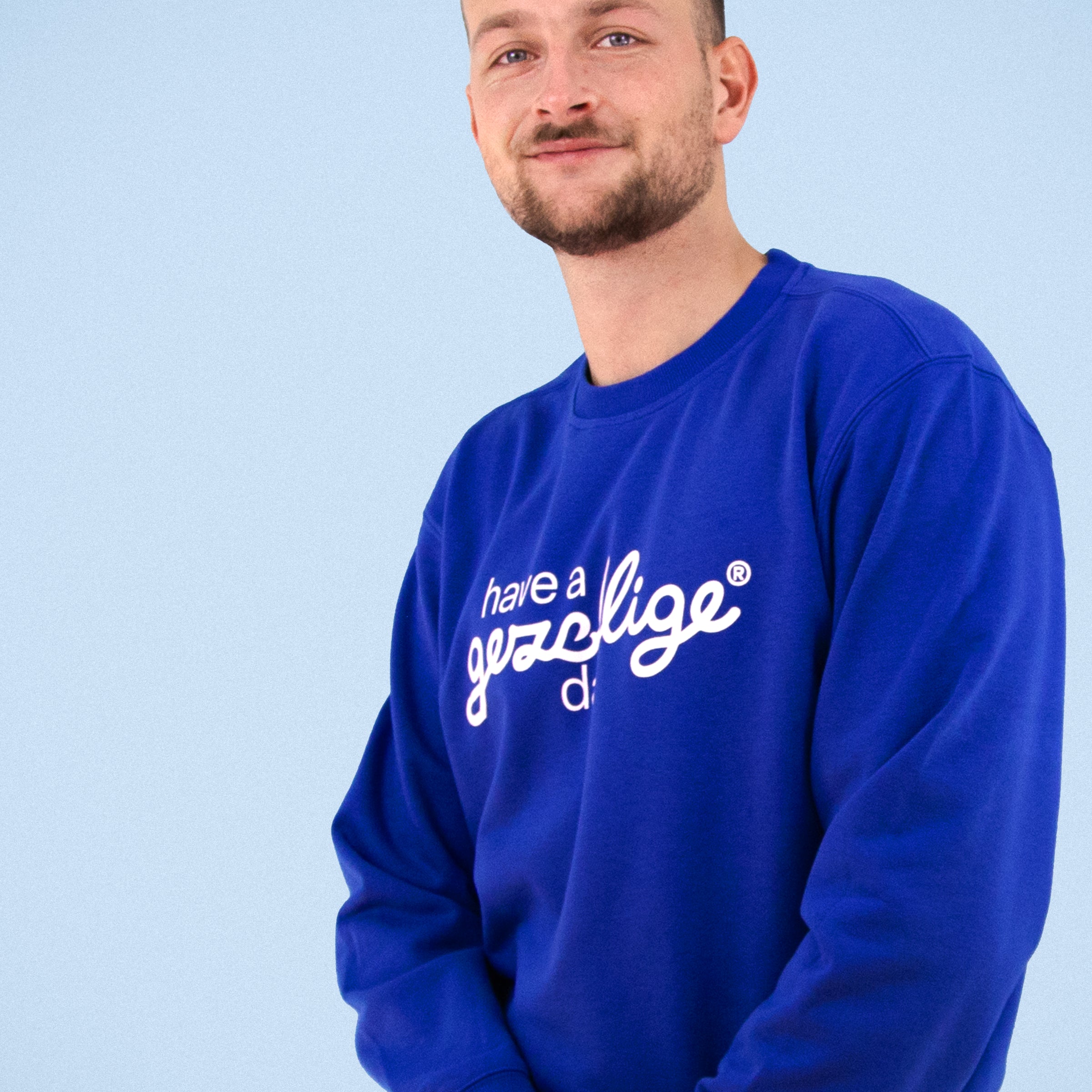 Blue Sweater HAVE A GEZELLIGE DAY in White