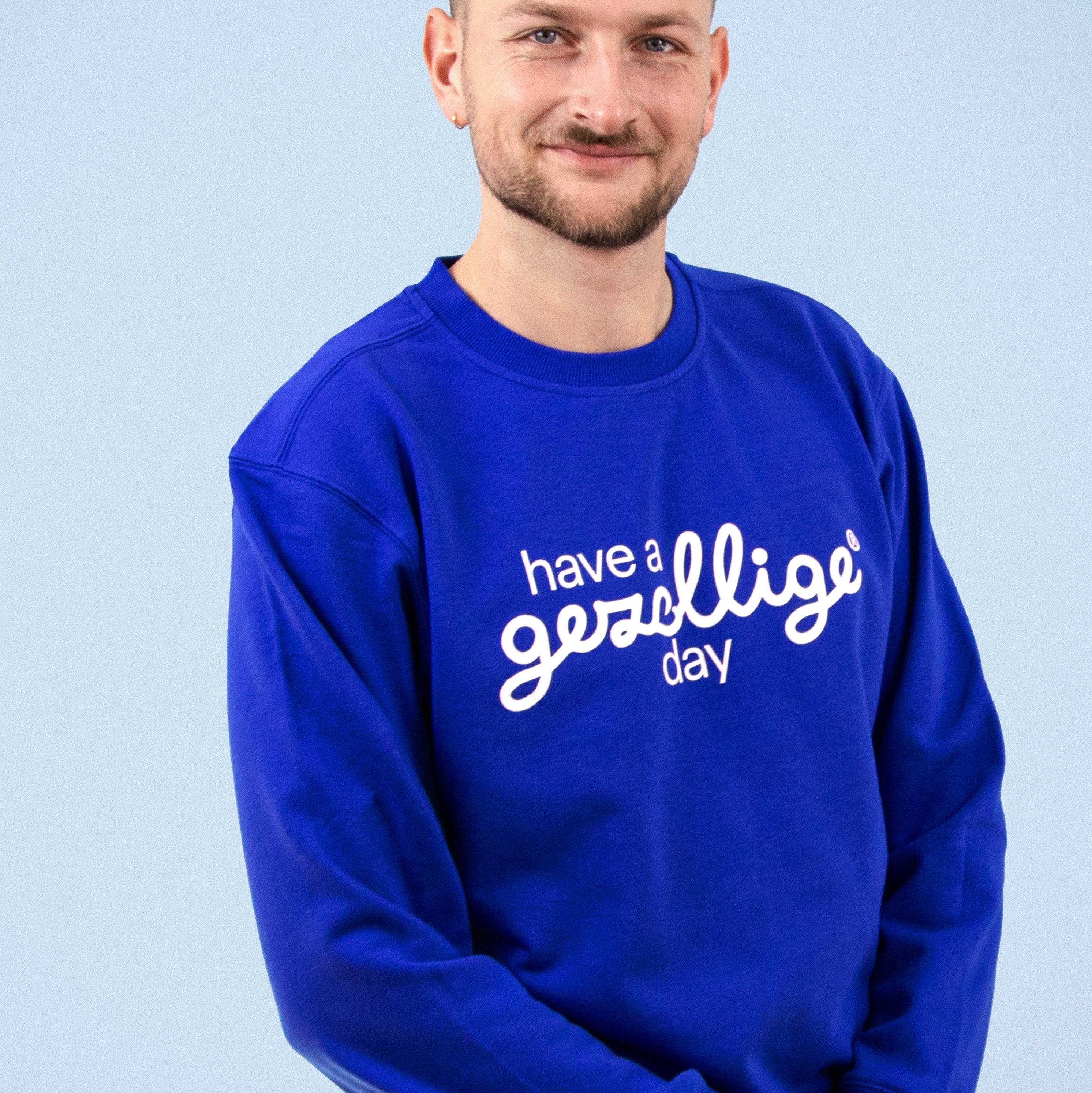 Blue Sweater HAVE A GEZELLIGE DAY in White