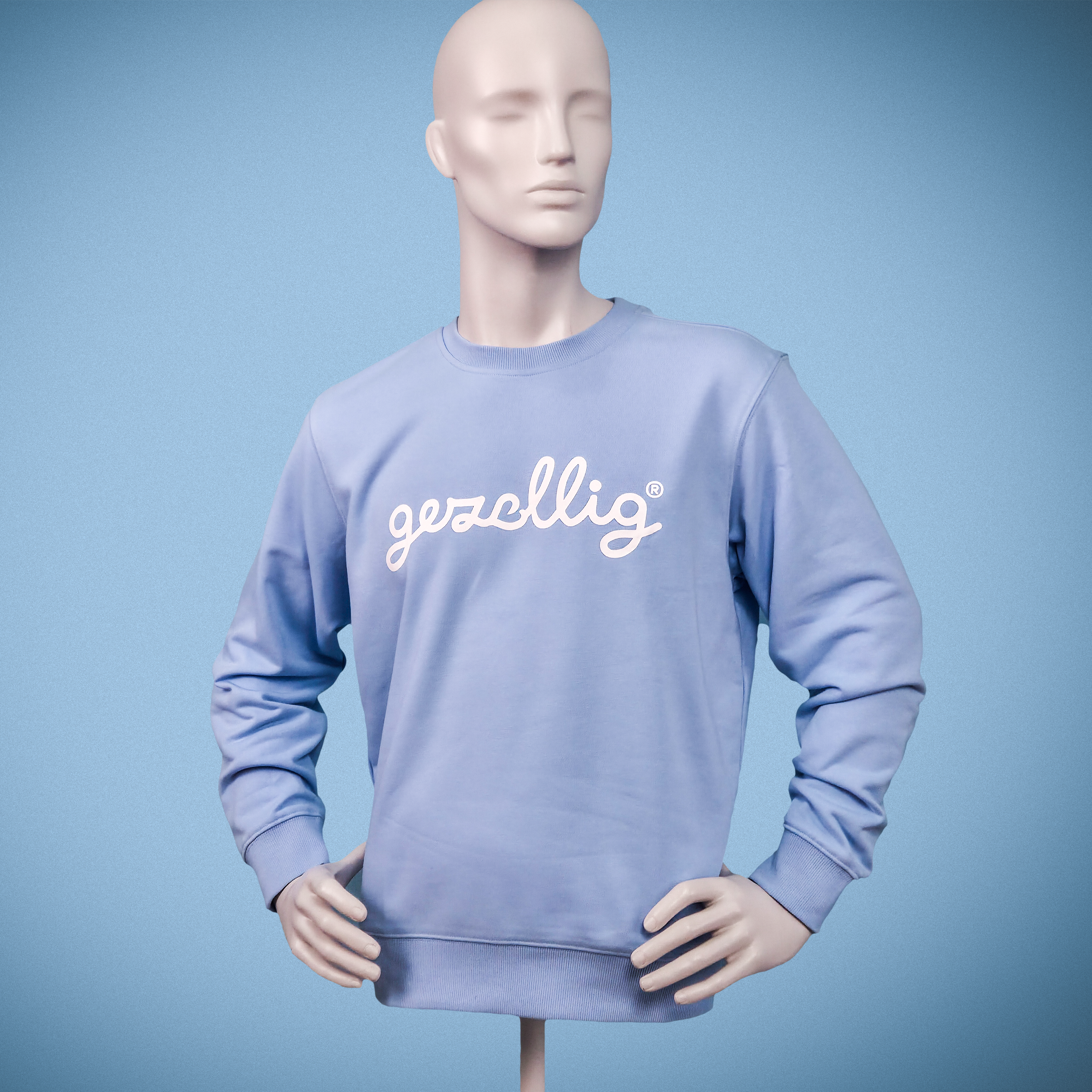 Light Blue Sweater with GEZELLIG in White