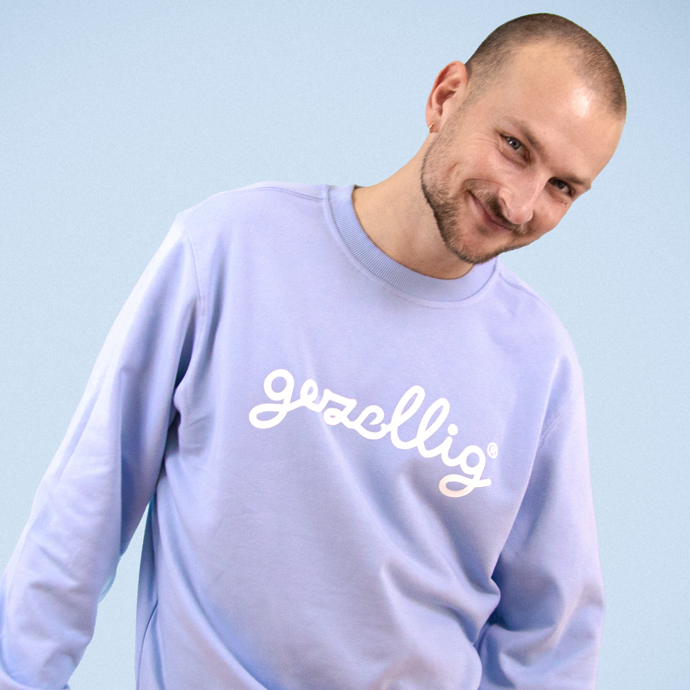 Light Blue Sweater with GEZELLIG in White