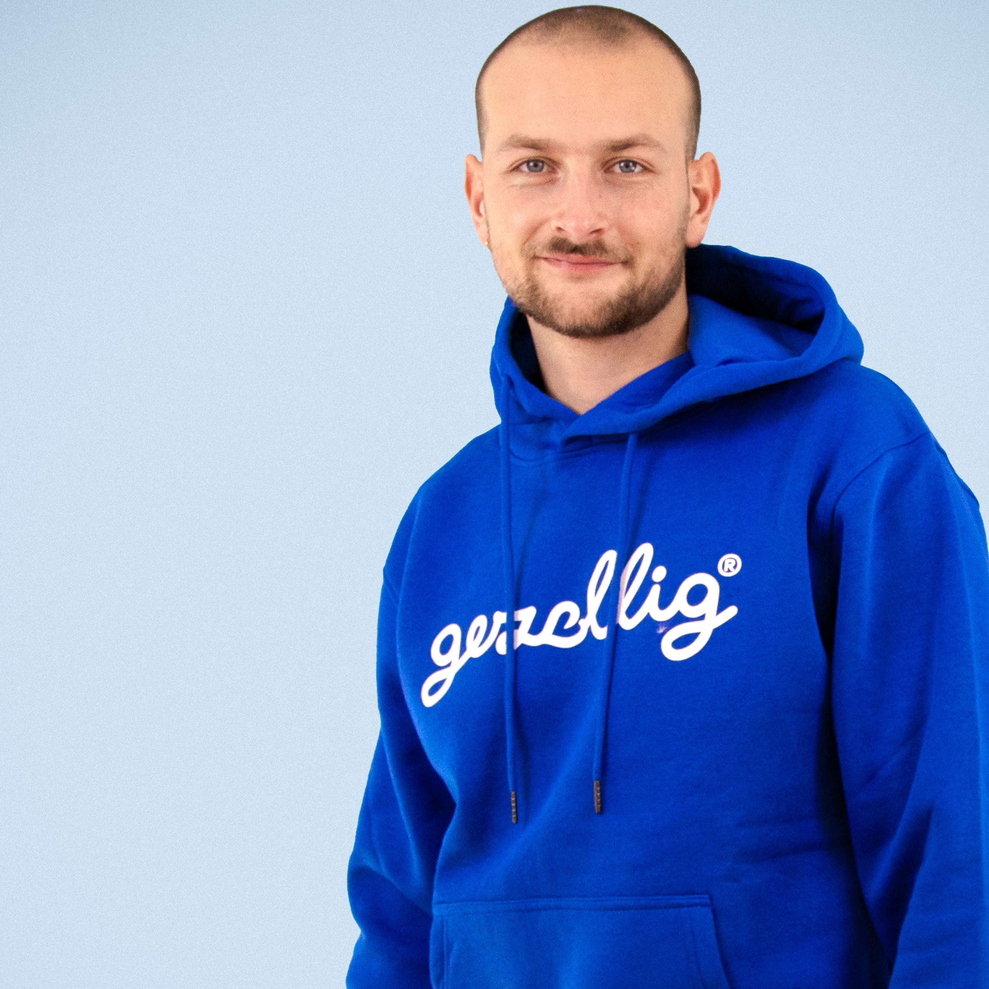 Blue Hoodie with GEZELLIG in White Print