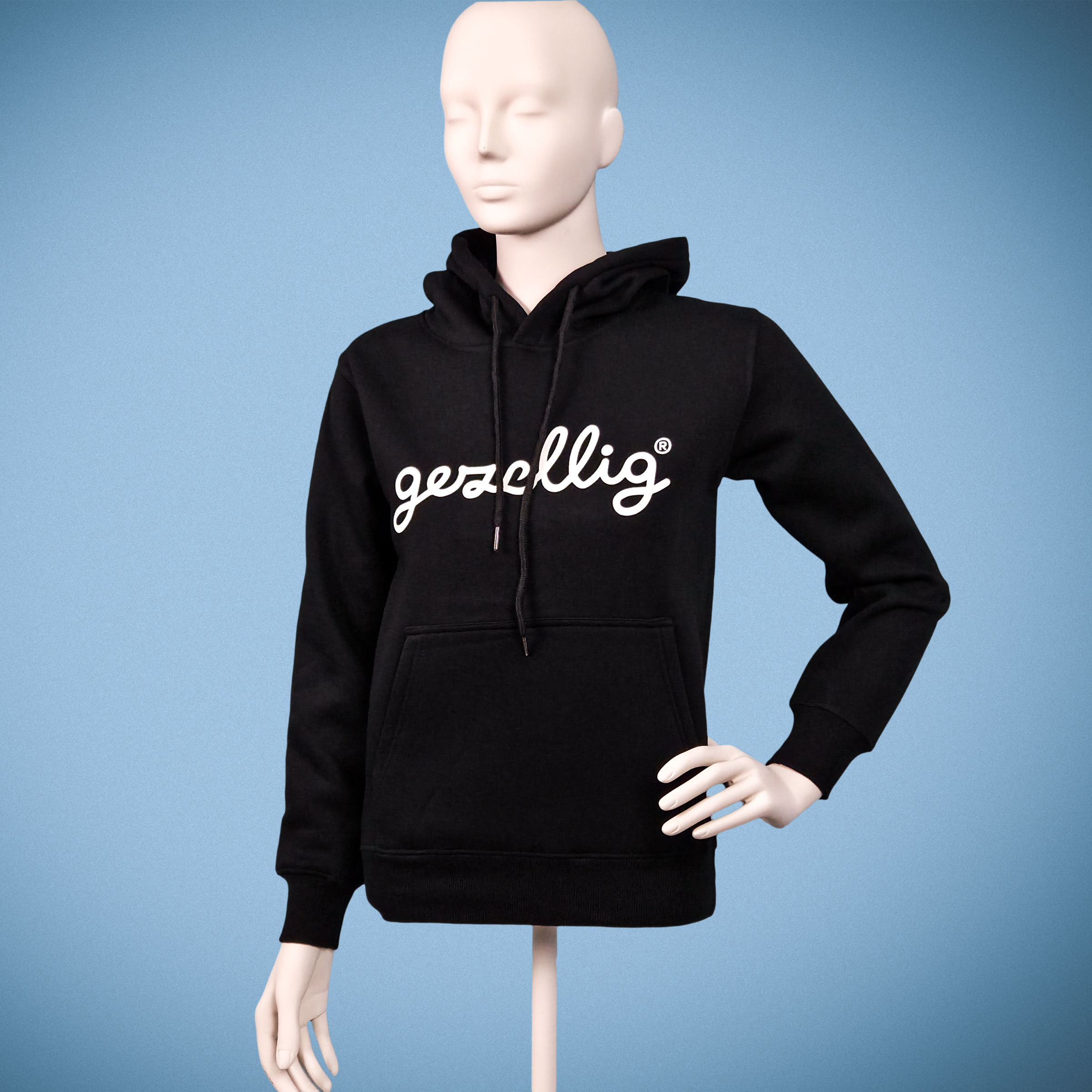 Black Hoodie with GEZELLIG in Off-White Print