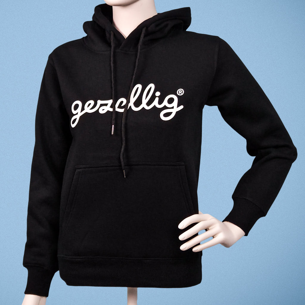 Black Hoodie with GEZELLIG in Off-White Print