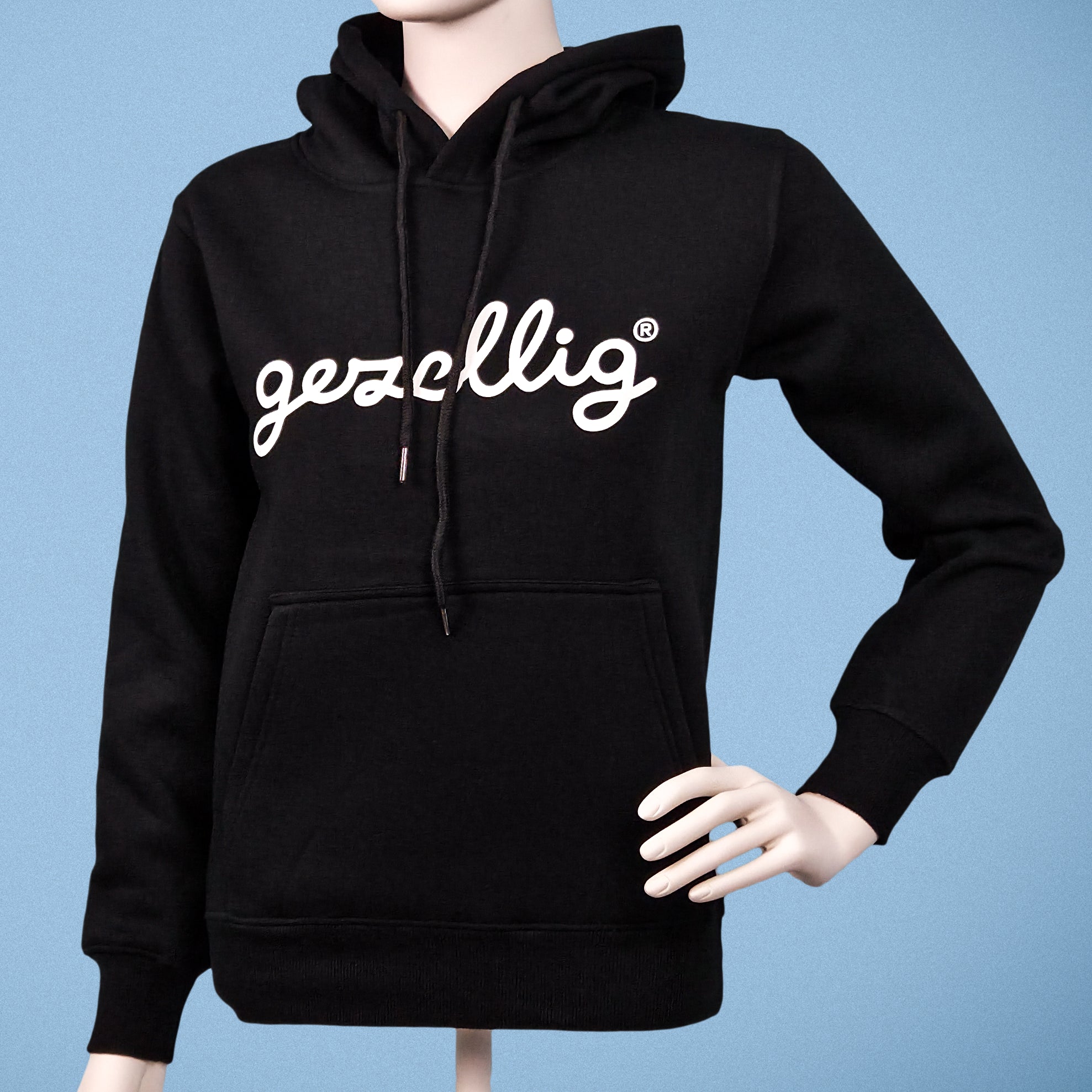 Black Hoodie with GEZELLIG in Off-White Print