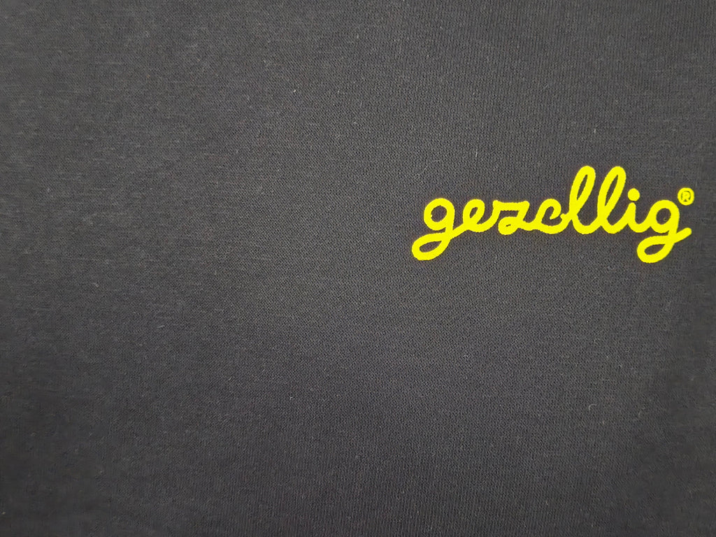 Black Hoodie with Small GEZELLIG Logo in Yellow 