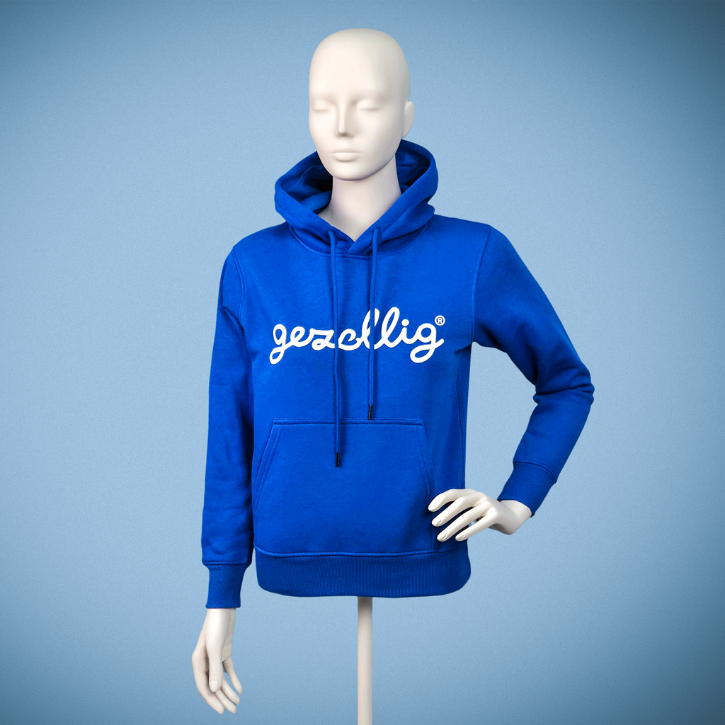 Blue Hoodie with GEZELLIG in White Print