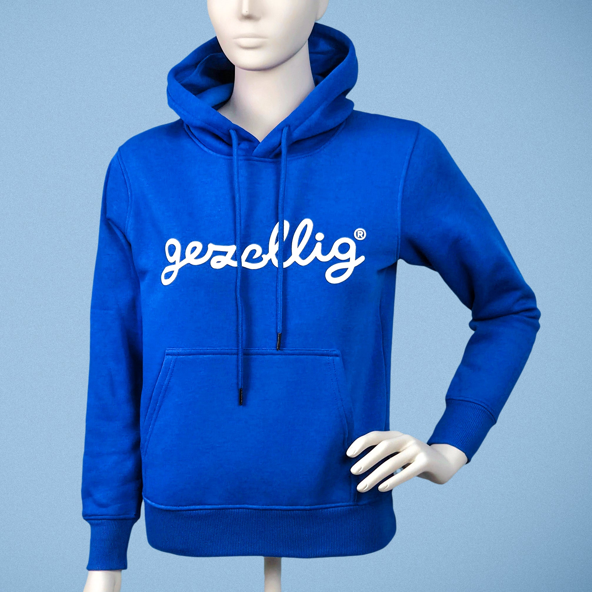 Blue Hoodie with GEZELLIG in White Print