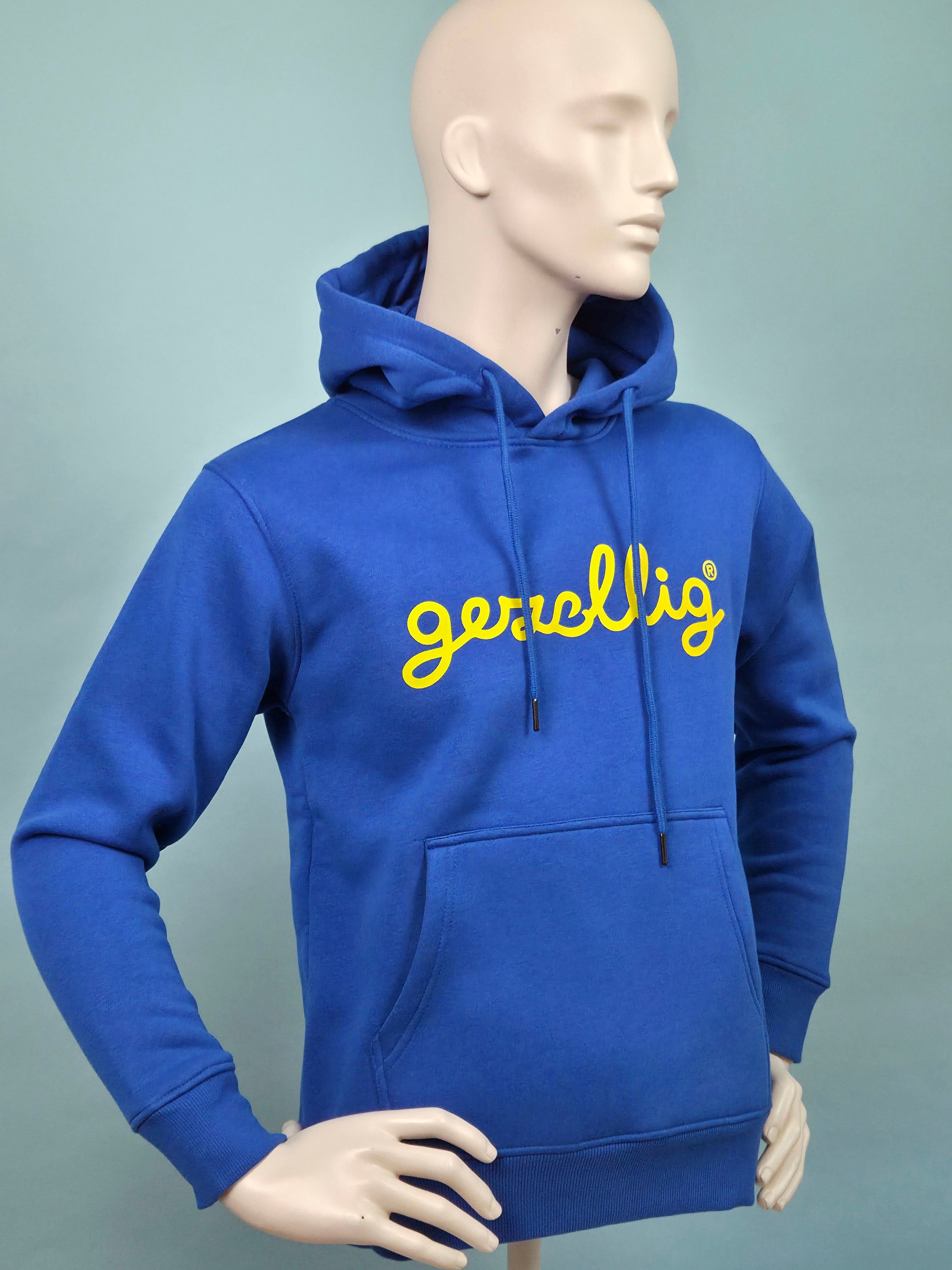 Hoodie Royal Blue Gezellig Logo Yellow 