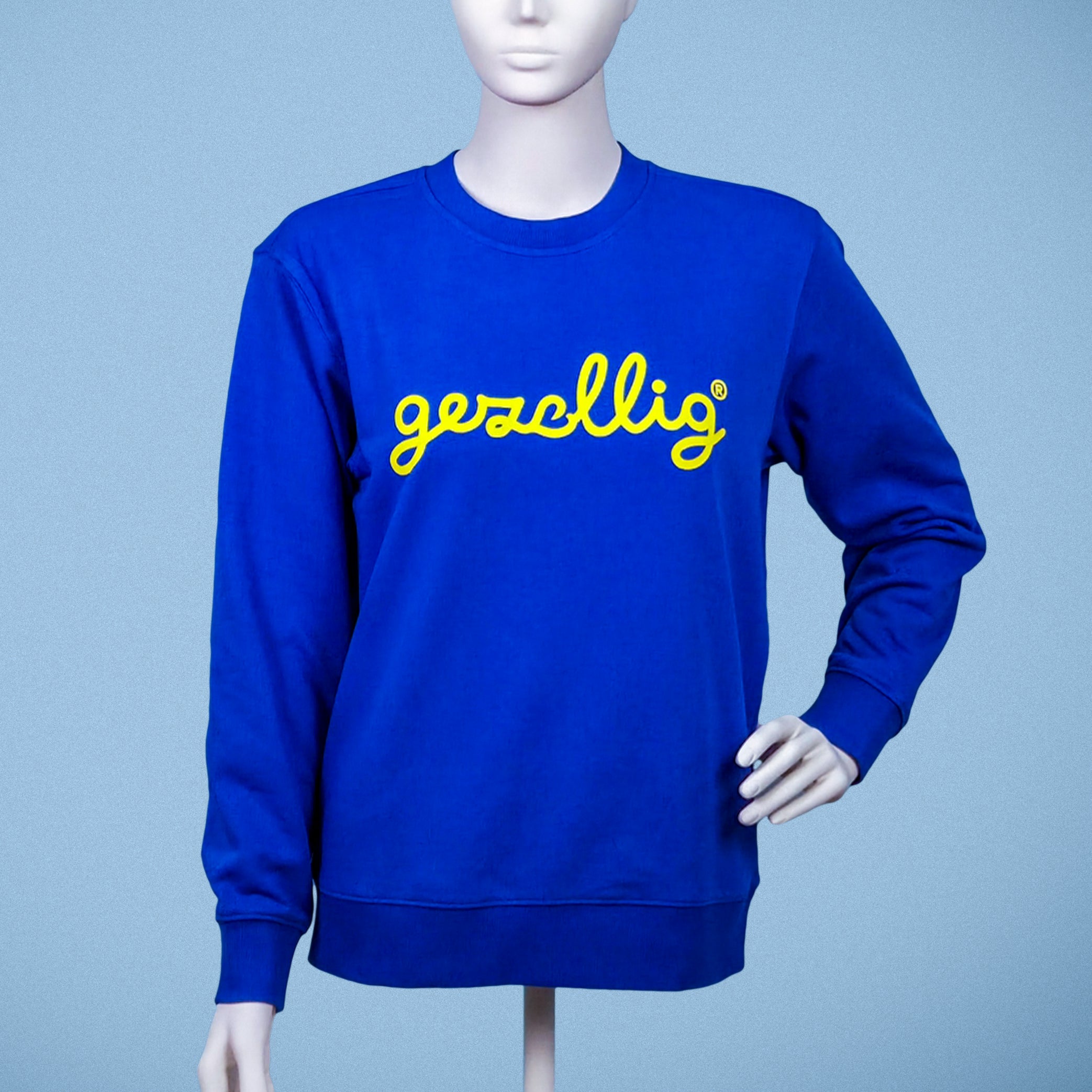 Blue sweater GEZELLIG in yellow