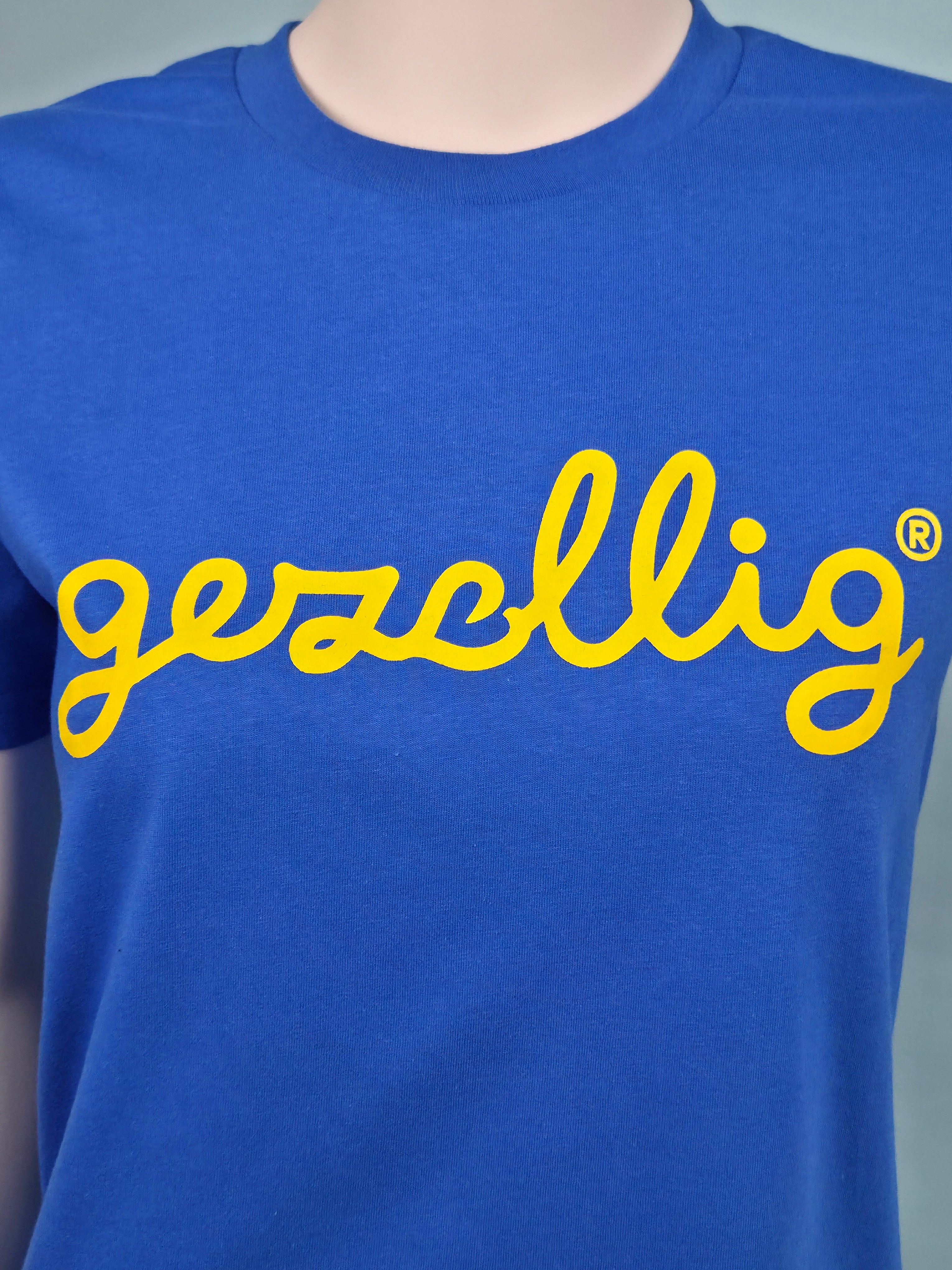Blue Sweater with GEZELLIG in Yellow