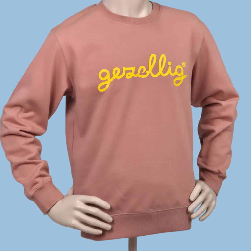 Dusty Pink Sweater with GEZELLIG in Yellow