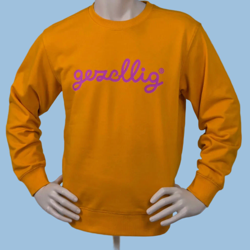 Deep Yellow Sweater with GEZELLIG in Fuchsia