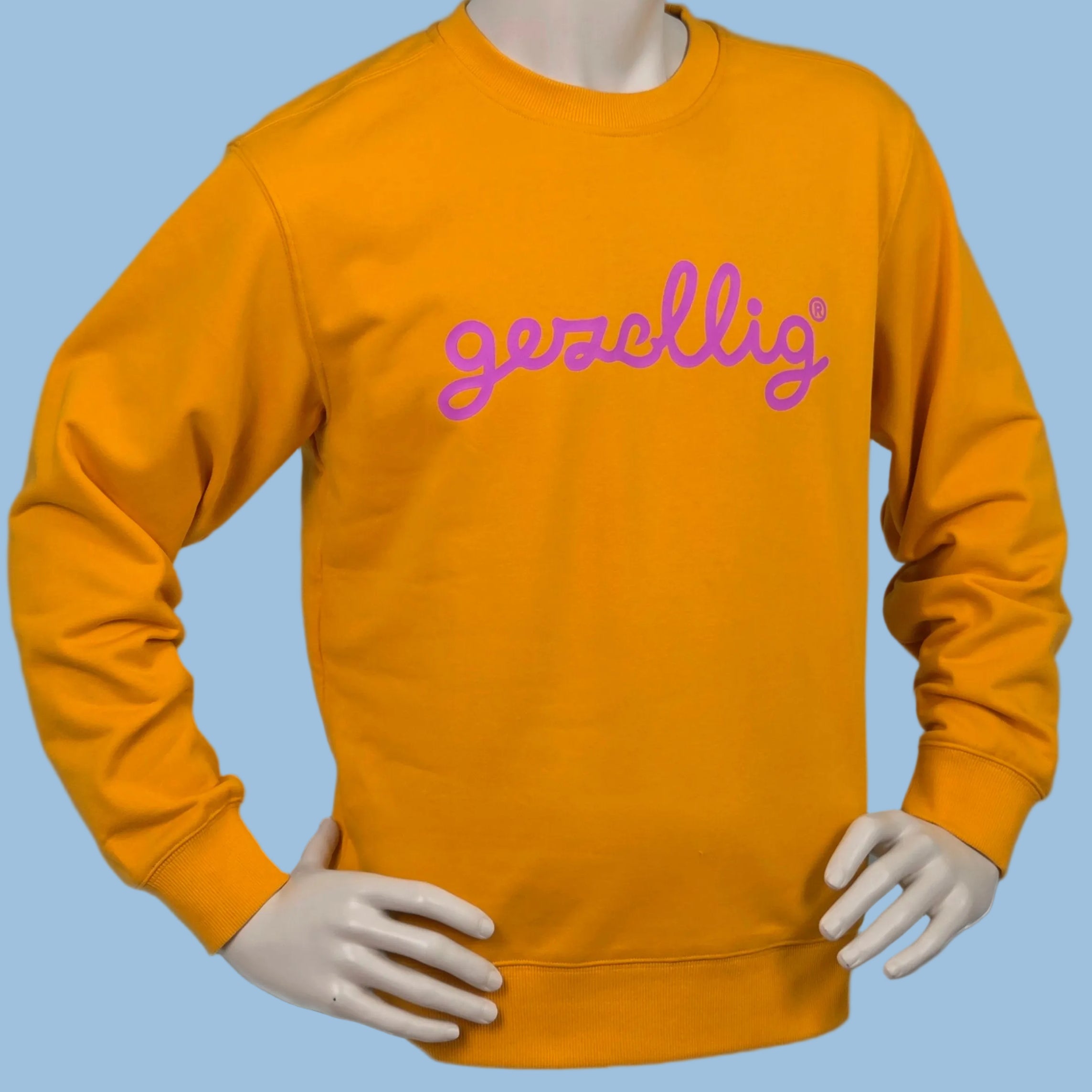 Deep Yellow Sweater with GEZELLIG in Fuchsia