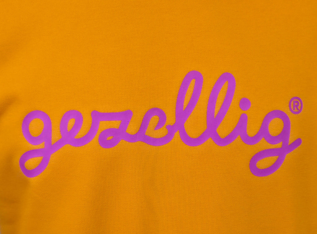 Deep Yellow Sweater with GEZELLIG in Fuchsia