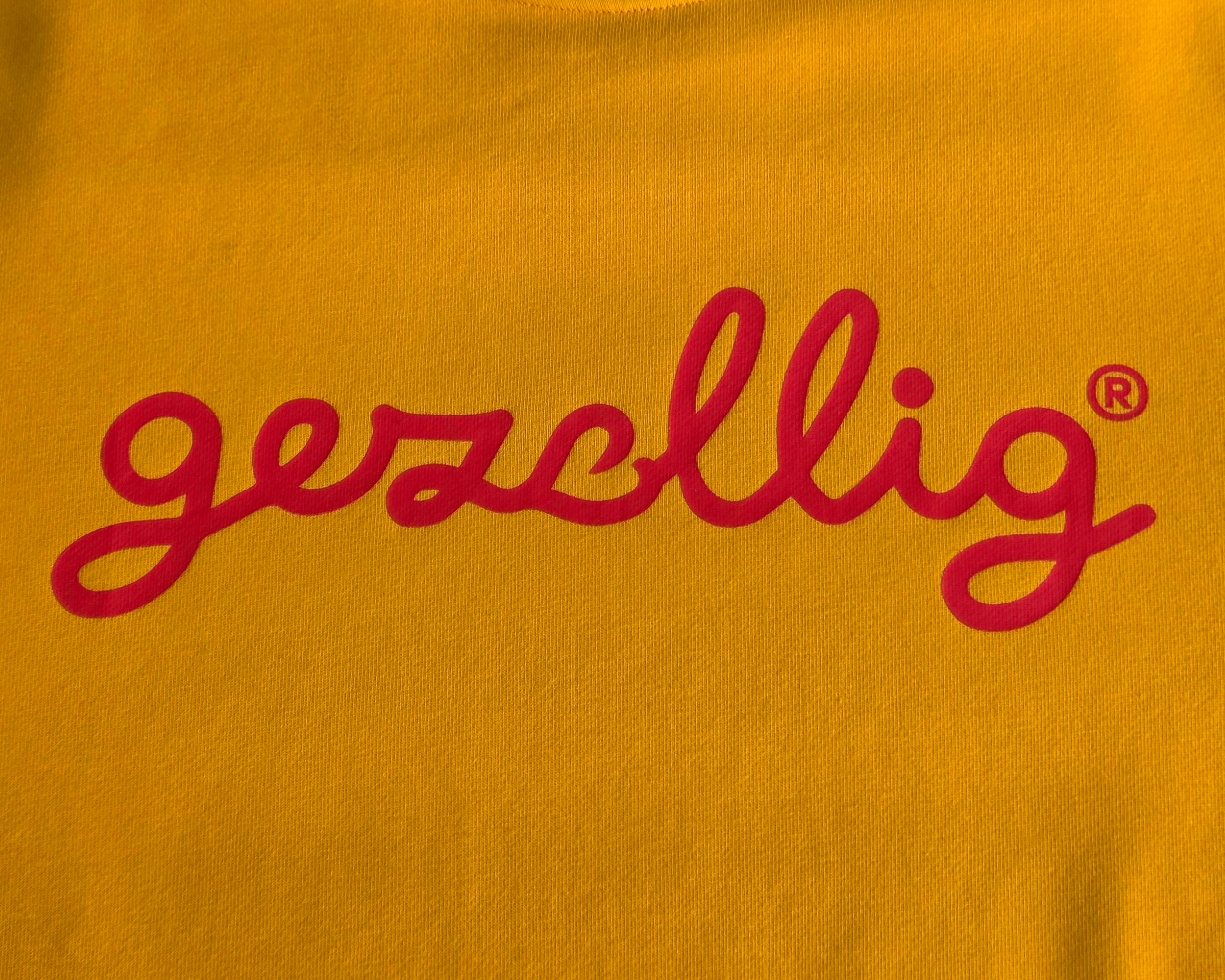 Red Gezellig logo on Deep Yellow