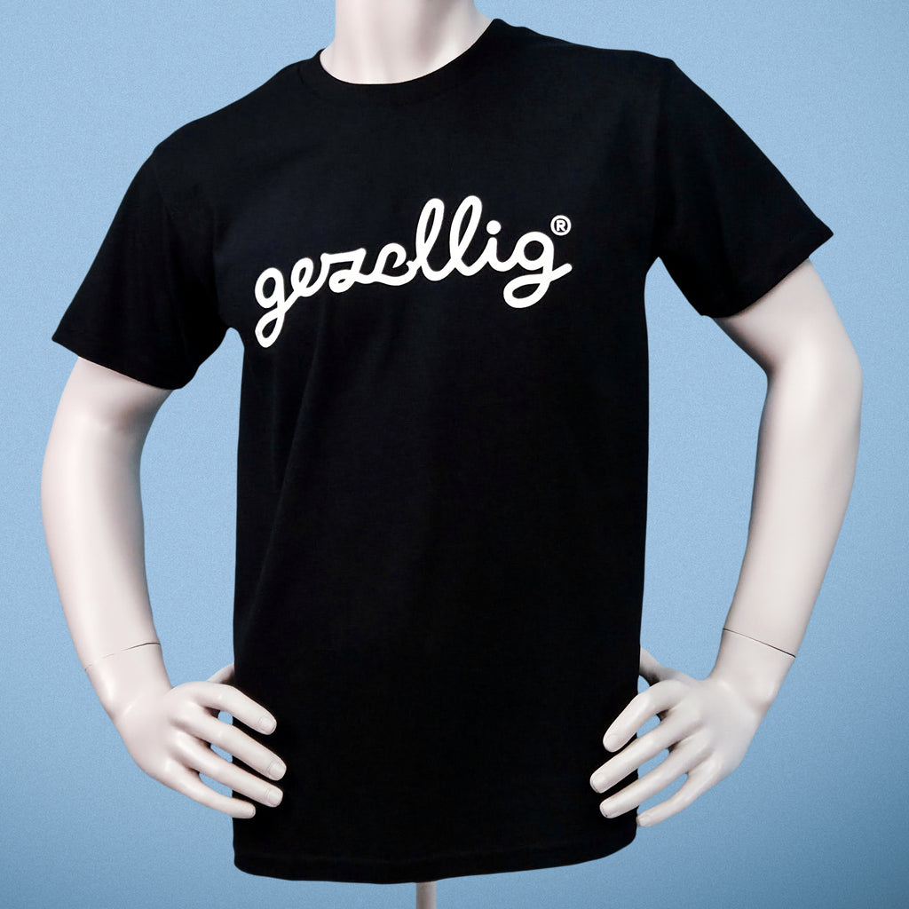 Black t-shirt with off white 'gezellig' logo 