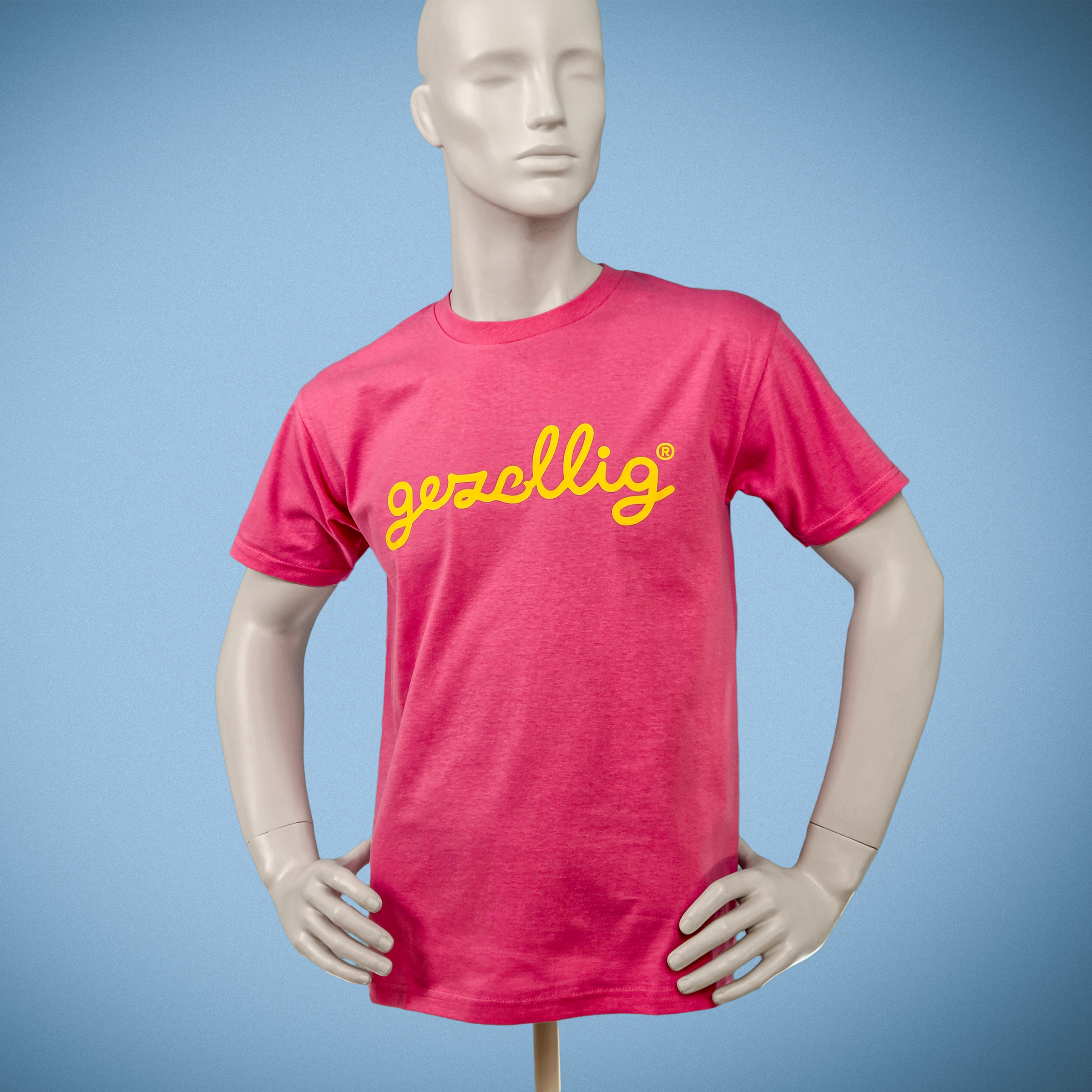 Hot Pink T-shirt with GEZELLIG in Yellow