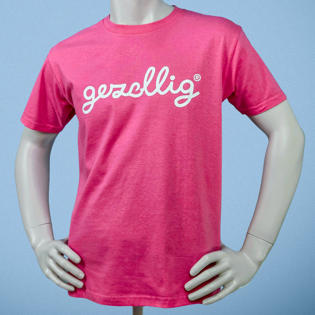 Hot Pink T-shirt with GEZELLIG in White