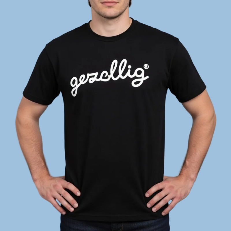 Black T-shirt with GEZELLIG in Off-White