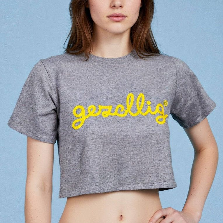 Cropped T GEZELLIG Yellow on Grey