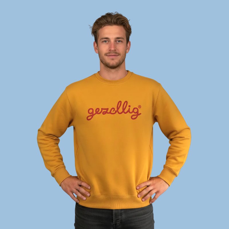 Deep Yellow Sweater with GEZELLIG in Red
