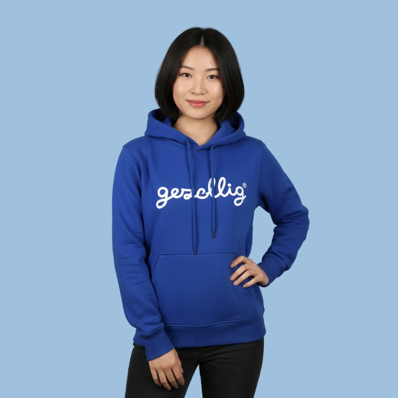 Blue Hoodie with GEZELLIG in White Print