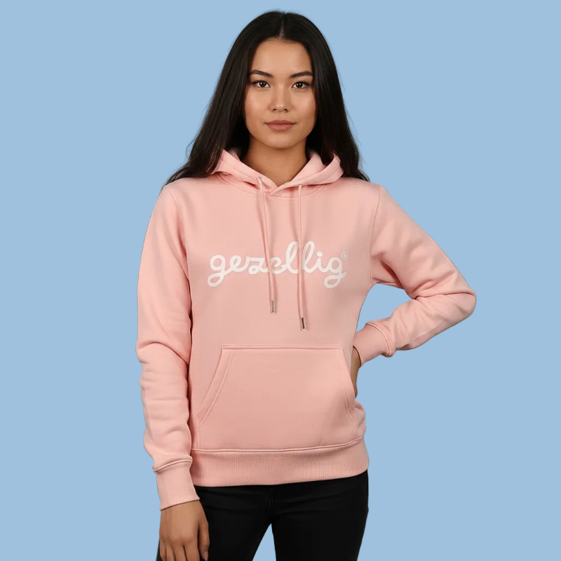 Pink Hoodie with GEZELLIG in White Print