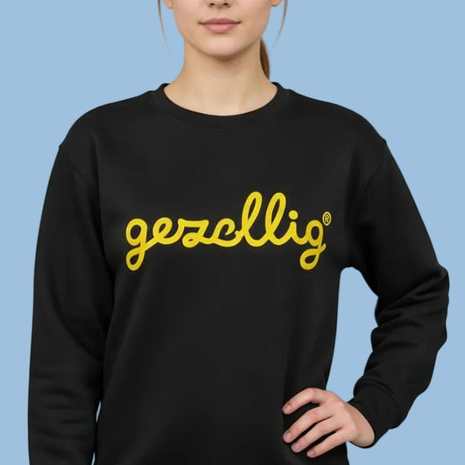 Black Sweater with GEZELLIG in Yellow Small