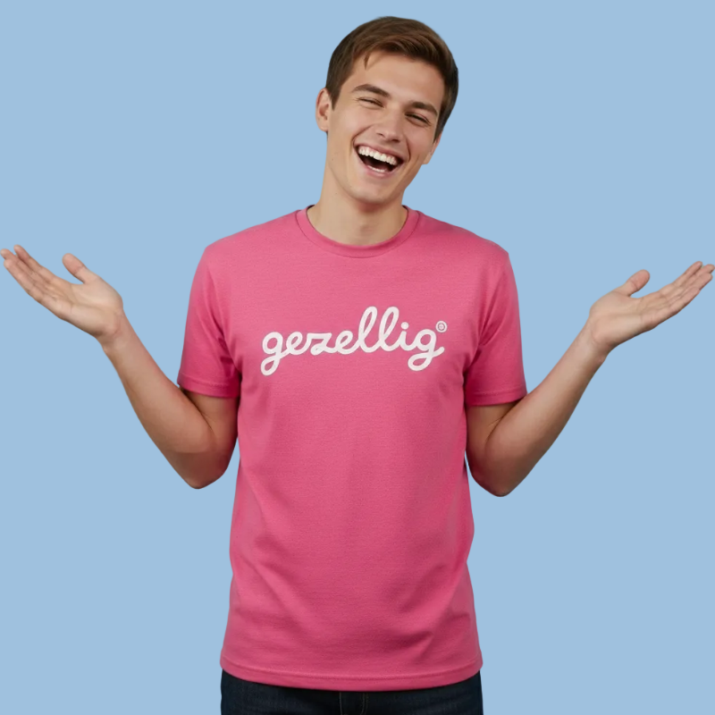 Hot Pink T-shirt with GEZELLIG in White