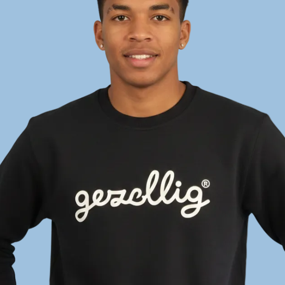 Black Sweater with GEZELLIG in Off-White