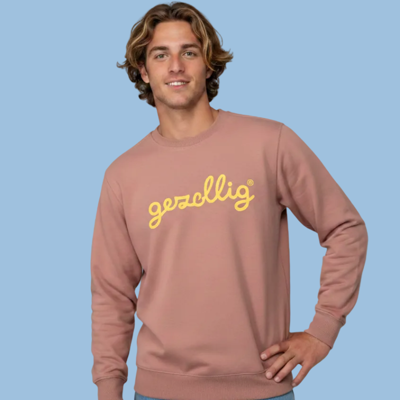 Dusty Pink Sweater with GEZELLIG in Yellow
