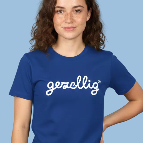 Blue T-shirt with GEZELLIG in White S