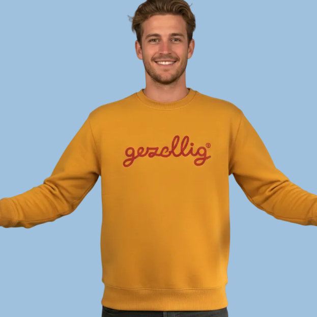 Deep Yellow Sweater with GEZELLIG in Red